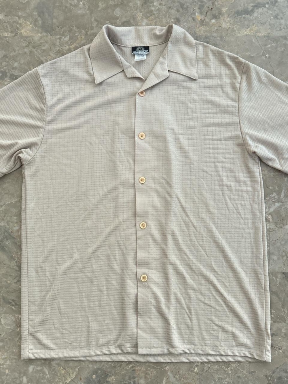 Vintage 1990s Solo Semore Beige Textured Camp Shirt USA Made M